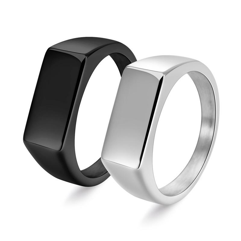 Men's Smooth Rectangular Titanium Steel Ring - European & American Retro Style