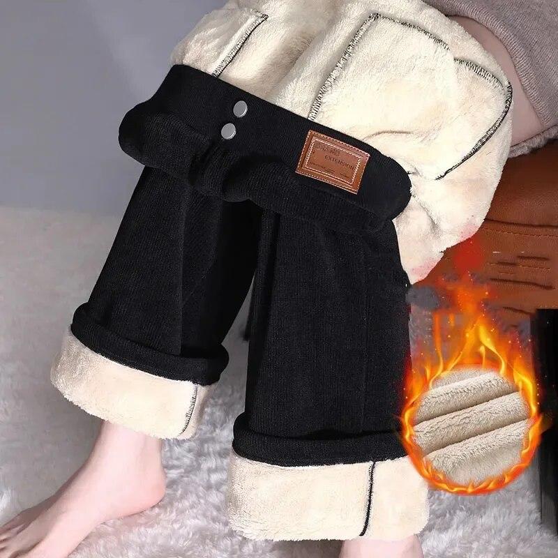 

Черные прямые брюки, утепленные кашемировые женские брюки с высокой талией, свободные повседневные хлопковые брюки для путешествий, осень-зима 2XL 60-65kg чёрный