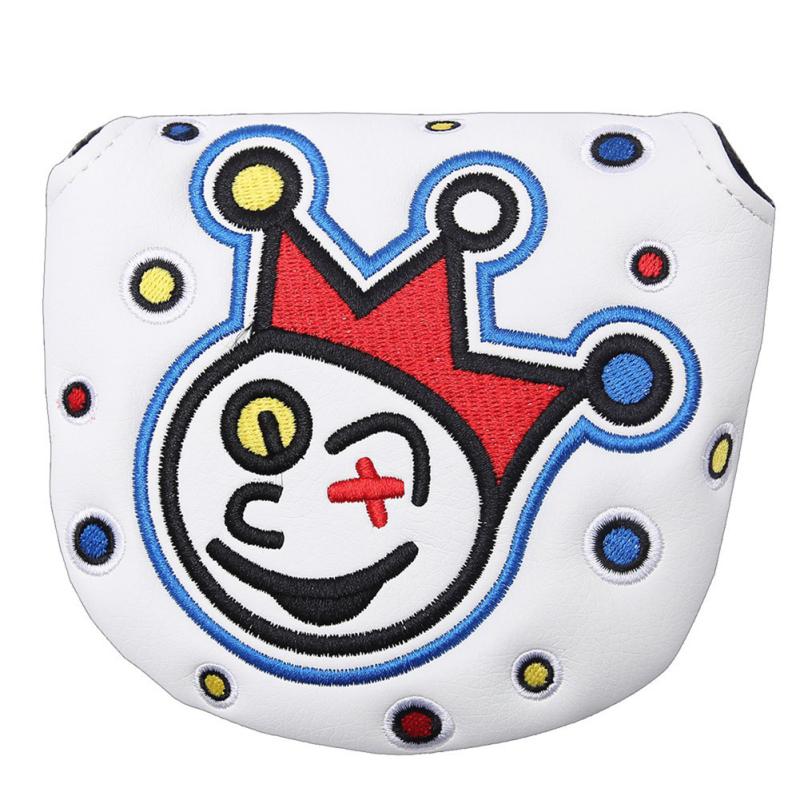 Clown Embroidery Golf Headcover Pu Leather Golf Putter Head Cover Protector Golf Accessories