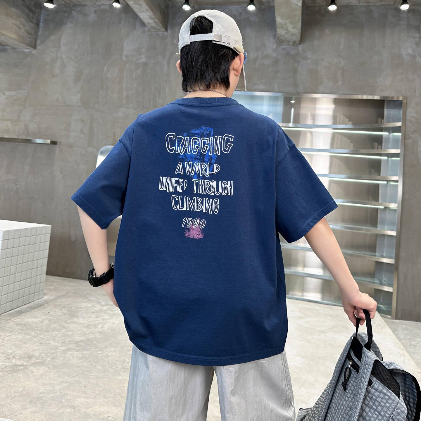 2026 New Boys Casual Summer Short-Sleeve T-Shirt - Versatile, Lightweight & Loose (TX8091) 130 cm тёмно-синий
