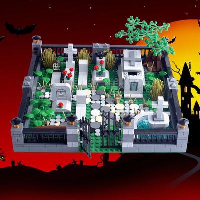 MOC City Building Blocks Scene Accessories Halloween Cemetery Model Plant Flowers Bat Toy Set Construction Bricks Gift K039 DIY
