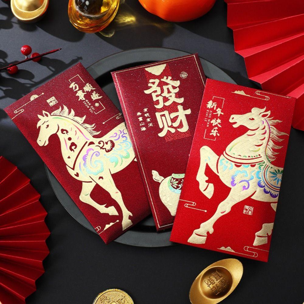 6Pcs Lucky Red Envelopes Gold Foil Design New Year Blessing New Year Red Packets Chinese Style 2026 Luck Money Bag