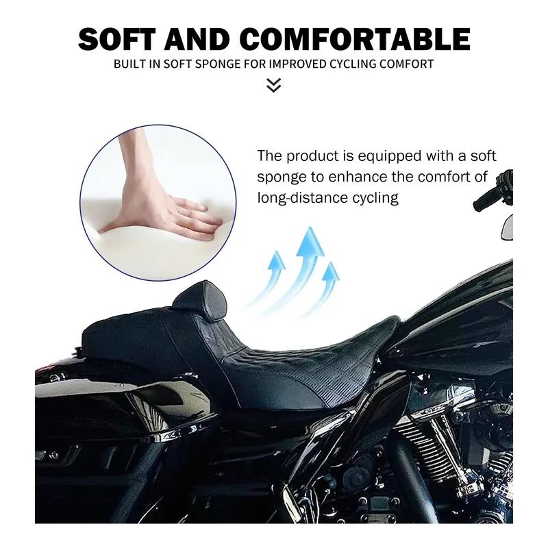 Motorcycle Two-Up Front Rear Driver Passenger Seat With Driver Backrest Cushions For Harley Touring Electra Glide FLTRX 09-2023