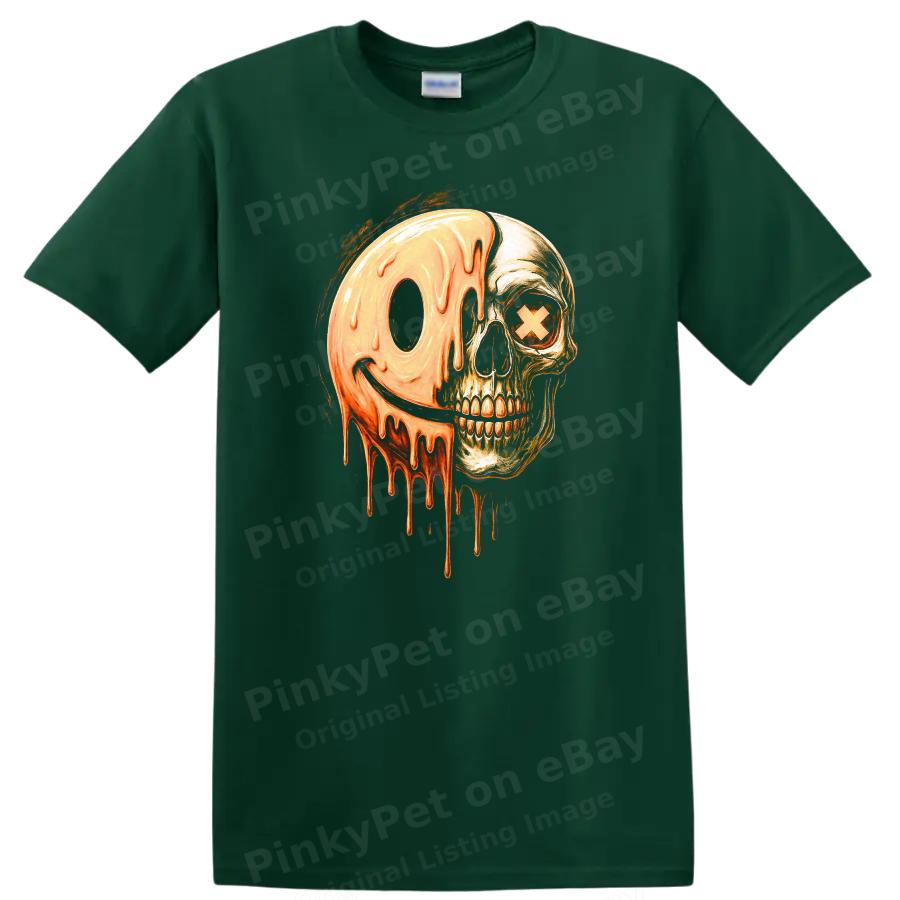 Skull Dripping Smile Graphic T Shirt Creepy Halloween Tee Gothic Art Design