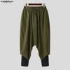 INCERUN Pantaloni Larghi Casual da Uomo a Vita Elastica, Finto Due Pezzi, Cavallo Basso, Lunghi