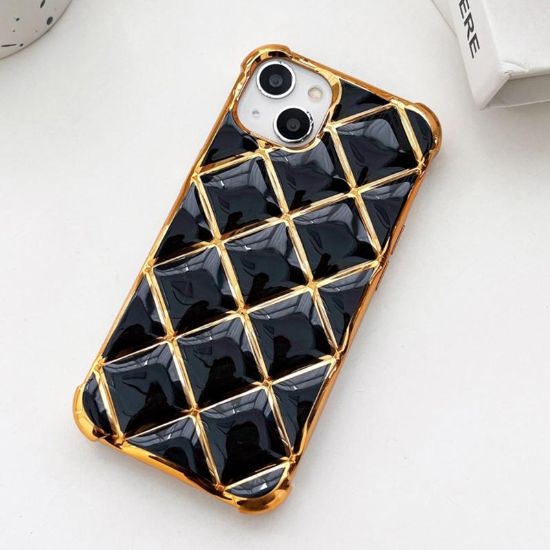 

For iPhone 13 TPU Case Diamond Pattern Phone Cover Electroplating Golden Edge Pink