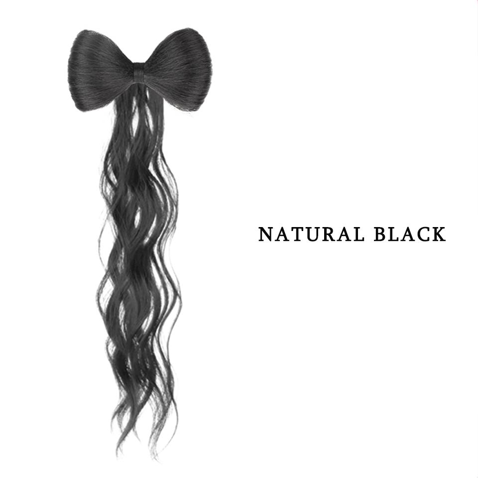 Syntetisk chignon sløyfe hestehale klips i hårforlengelser Naturlig falskt mørkt brunt hår Hårnåler Bånd Tilbehør for kvinner