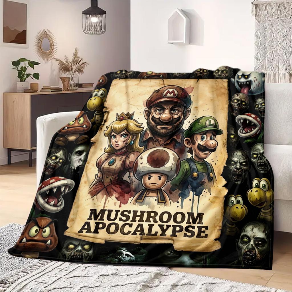 Super Mario Flannel Blanket Eye-catching Pattern Great For Sofa Bedroom Chair Bed Travel Picnic -HE50