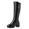 Big Size 35-43 Winter Boots Women Wool Warm Thick Heel Knee High Boots Genuine Leather Round Toe High Heel Women Boots