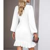 Women Bubble Sleeve Dress Solid Color Fishtail Party Dresses