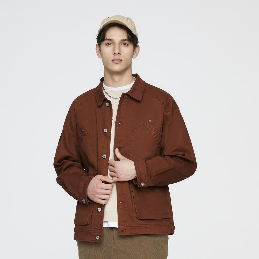 

Весенне-осенняя американская мужская ретро-куртка с отворотом, однобортная, свободного кроя, для работы на открытом воздухе, однотонная, вываренная XXXXL коричневый