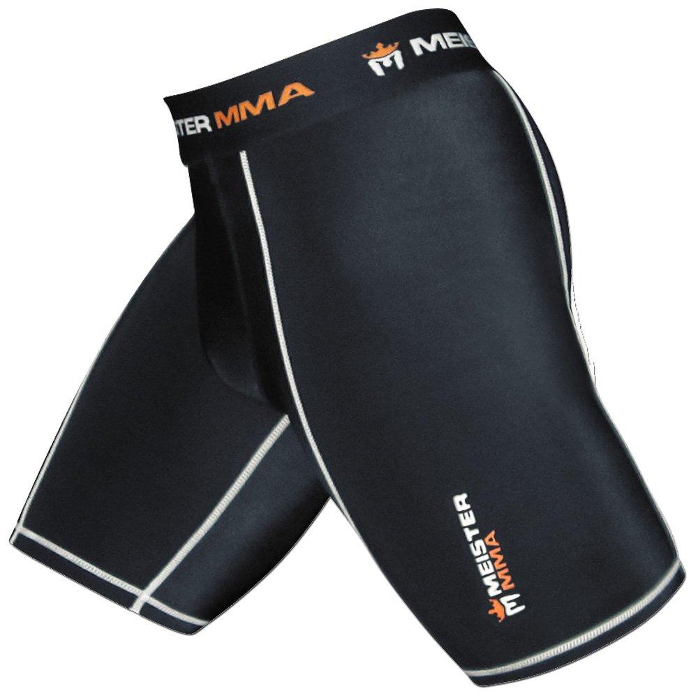 Authentic Meister Fight Shorts with Foul Cup Pockets for MMA and Kickboxing Black Medium - - (32-33)