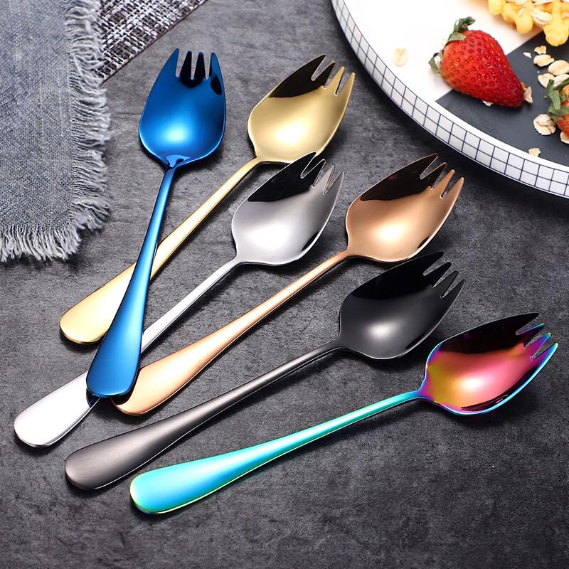 

Zhi Shi Stainless Steel Iridescent Salad Utensil Set