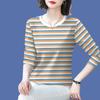 Striped Long Sleeve T-Shirt Polyester Round Neck Loose Fit