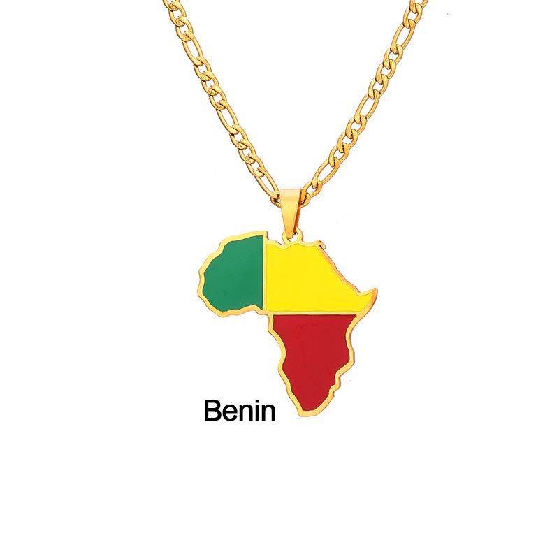 Collar con Mapa de Esmalte Africano: Colgante Geométrico de Acero de Titanio, Joyería Estilo 2022.