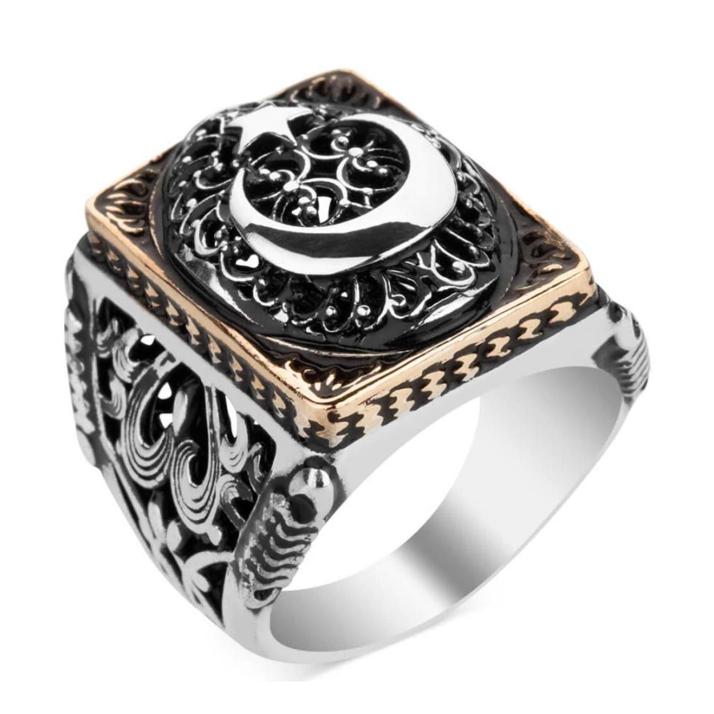 

Мужское кольцо из стерлингового серебра с изображением лунной звезды