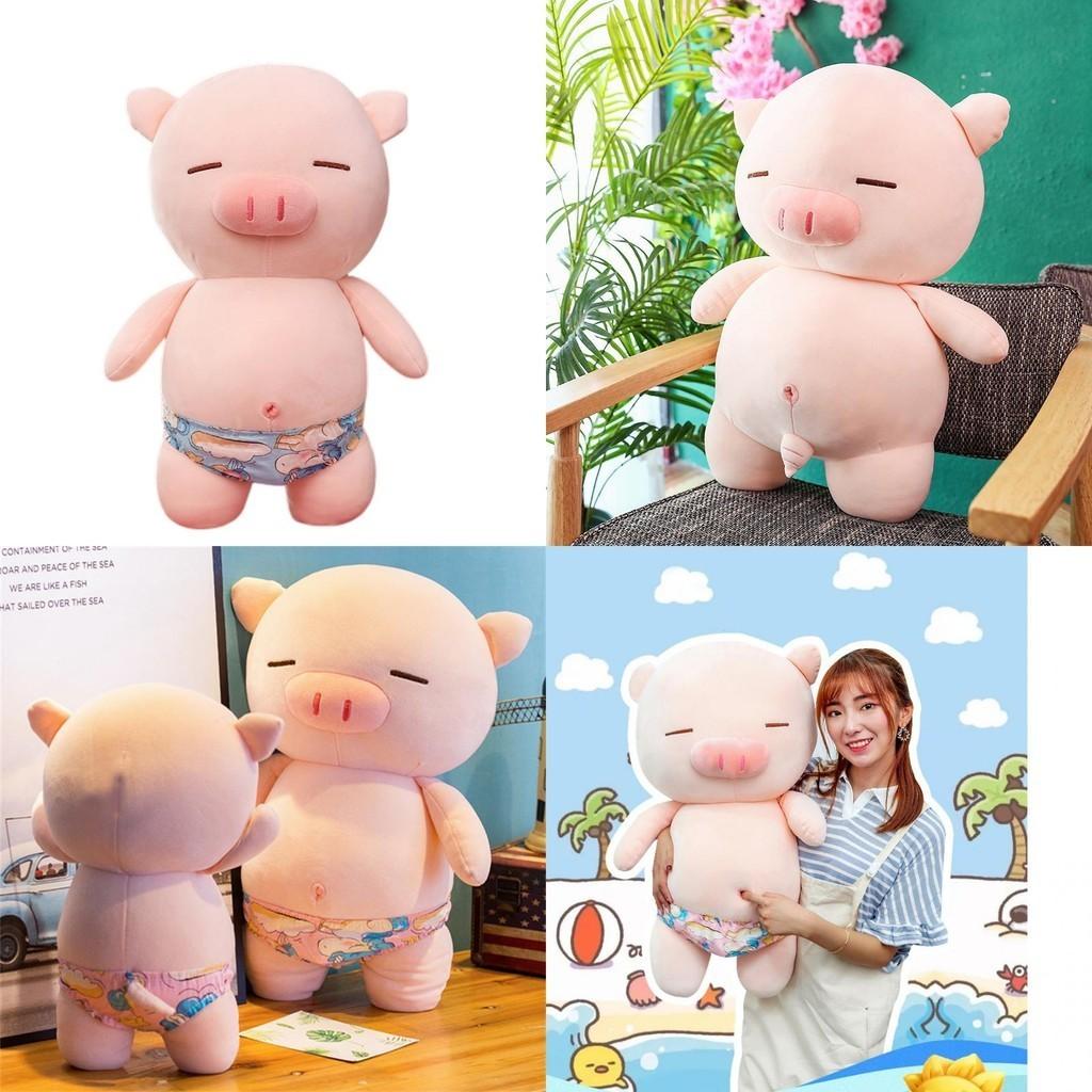 Fluffy And Furry Pig Stuffed Animal Fill Material Of Down Cotton Available In Pink And Light Blue