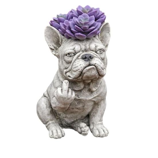 Lustiger Bulldogge Blumentopf Neuheit Mittelfinger Hund Blumenkübel Niedliche Hundegartenstatue für Außen Innen Garten Büro Schreibtisch Dekoration