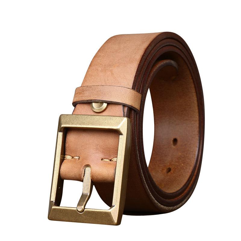 Retro Thickened First-Layer Cowhide Copper Buckle Belt Men'S Genuine Leather Pin Buckle Trendy Versatile High-End Tough Guy Rein Belt