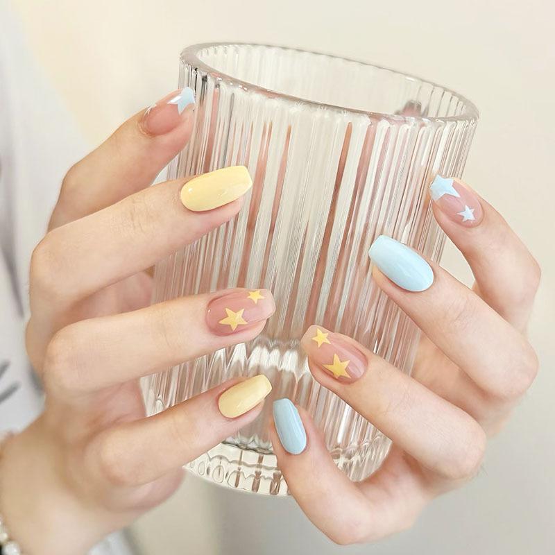 30Pcs Dopamine Short Fake Nails Cute Fun Press On Nails High Quality Decorative Nail Tips For Girls