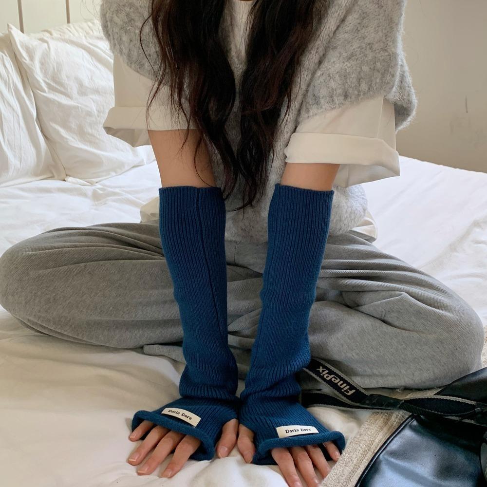Korean Style Knitted Warm Sleeves Solid Color Warm Arm Covers Hand Covers Woolen Arm Gloves Girls