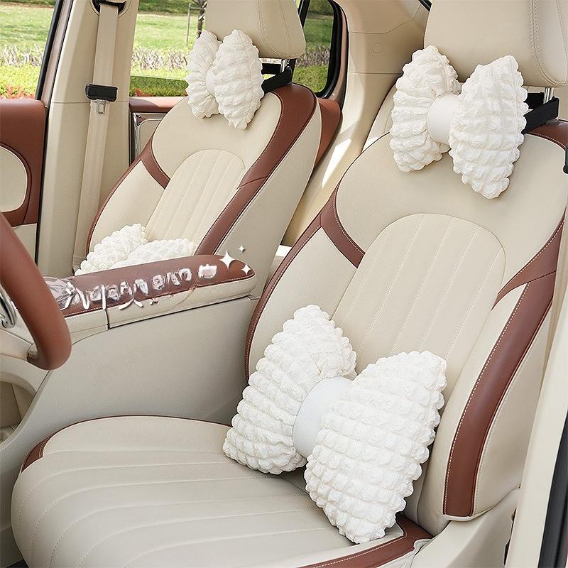 Bubble Velvet Bowknot Car Headrest Fashion Style Waist Cushion Automotive Interior Four Season Universal PP Cotton Pillow Removable and Washable