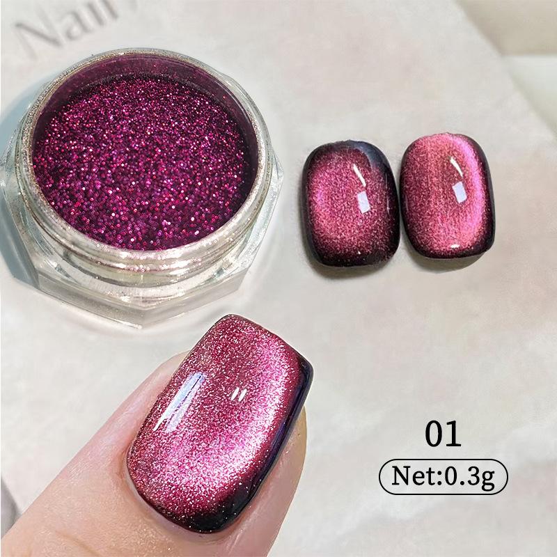 Retro Caramel Color Quantum Flash Cat Eye Powder, Manicure Red Brown Flash Glass Bead Spar Cat Eye Powder Diy Manicure