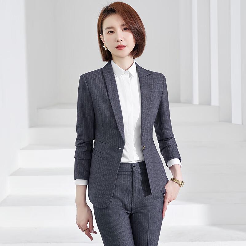 Taluoman Women s Asymmetrical Striped Business Suit Set 3XL