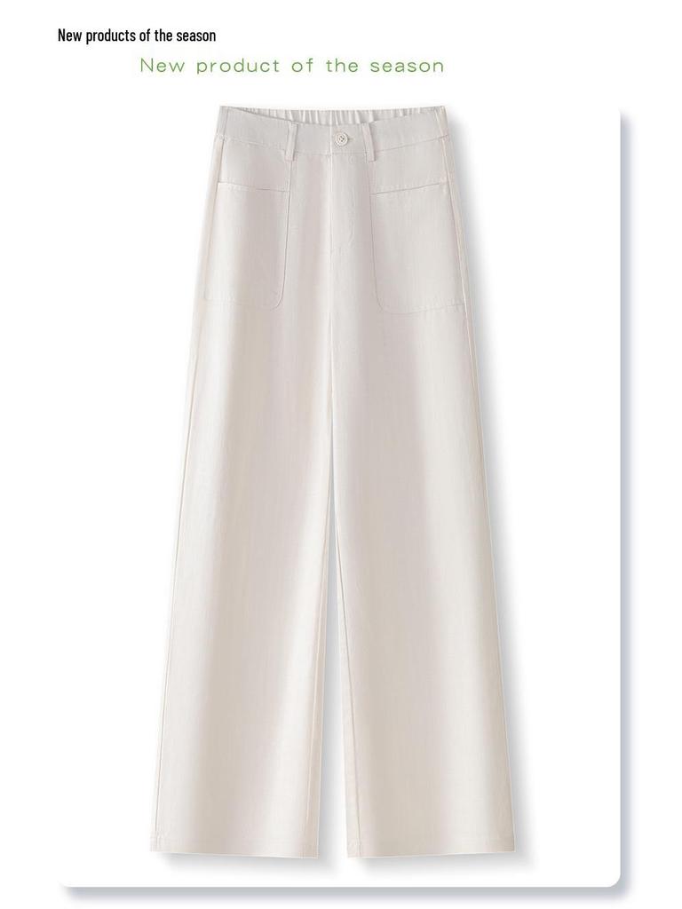 Women's Wide-Leg Brown Cotton Linen Pants - Summer 2025 Collection: Thin, Loose, Casual, Straight-Leg Trousers for Petite Sizes
