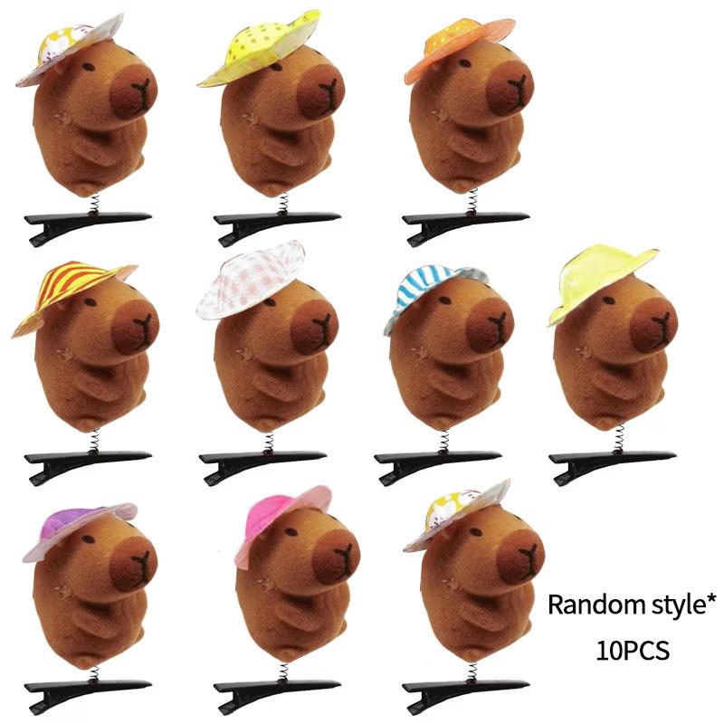 10Pcs Set Kapibala Hairpin Animation Sunglasses Capybara Headband Keychains Gifts For Guests Phone Bag Animal Pendants