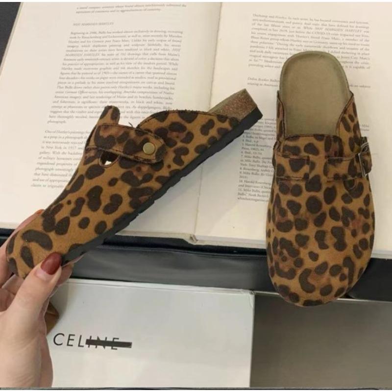 Fashion New Classic Women's Closed Toe Cork Sandals Slippers Ladies Leopard Cork Slippers Camo Mule Clogs Shoes Flats Zapatos De Mujer