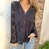 Black and White V-Neck Lace Knit Cardigan with Buttons, Casual Open Front Sweater for Women