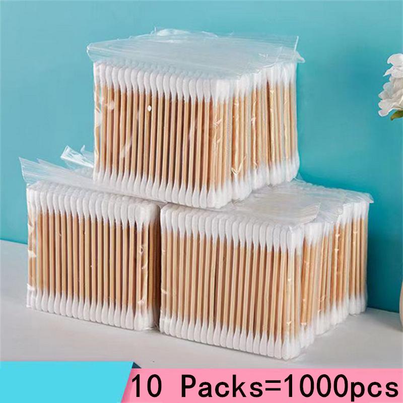 100/1000pcs Unscented Cotton Swabs, Double-Headed, Wooden Stick, Makeup Removal & Cleaning Ear Cotton Swabs