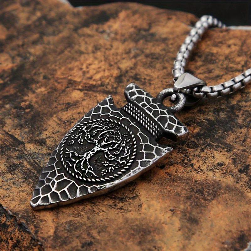 Retro Viking Tree of Life Pendant Necklace with Stainless Steel Chain - Nordic Spearhead Amulet Jewelry
