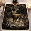 Custom Deer Hunting Fleece Blanket Personalized Name Text Forest Cabin Print Throw Soft Warm All Season Bedding Gift For Hunters