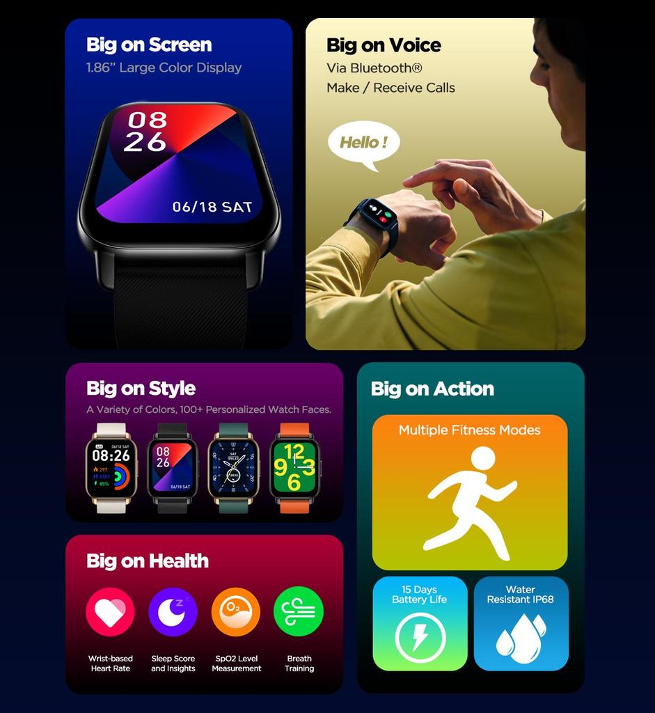 Zeblaze Btalk Smart Watch 1.86 Inch Large Color Display Voice Calling Health and Fitness Smartwatch For Men