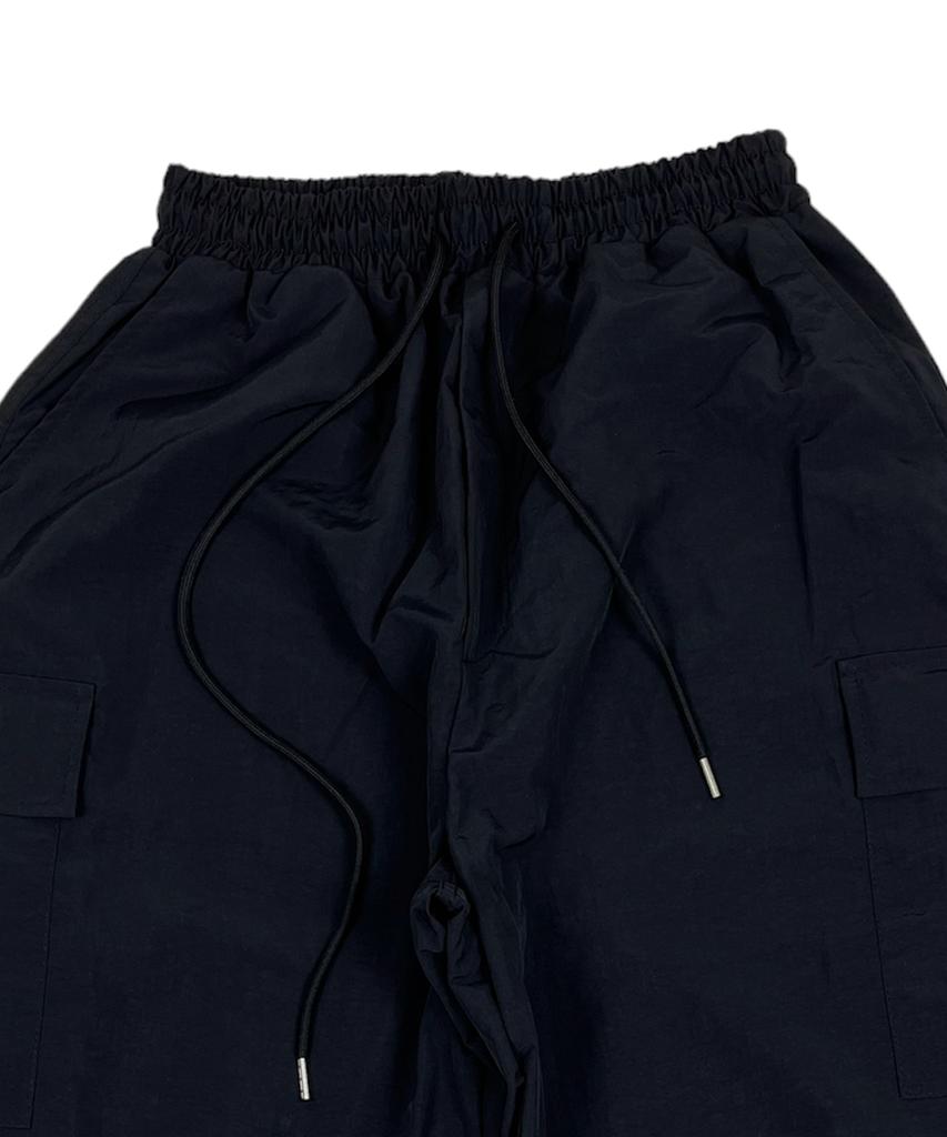 SK8ER ROCK Nylon Cargo Wide Long Half Pants Black