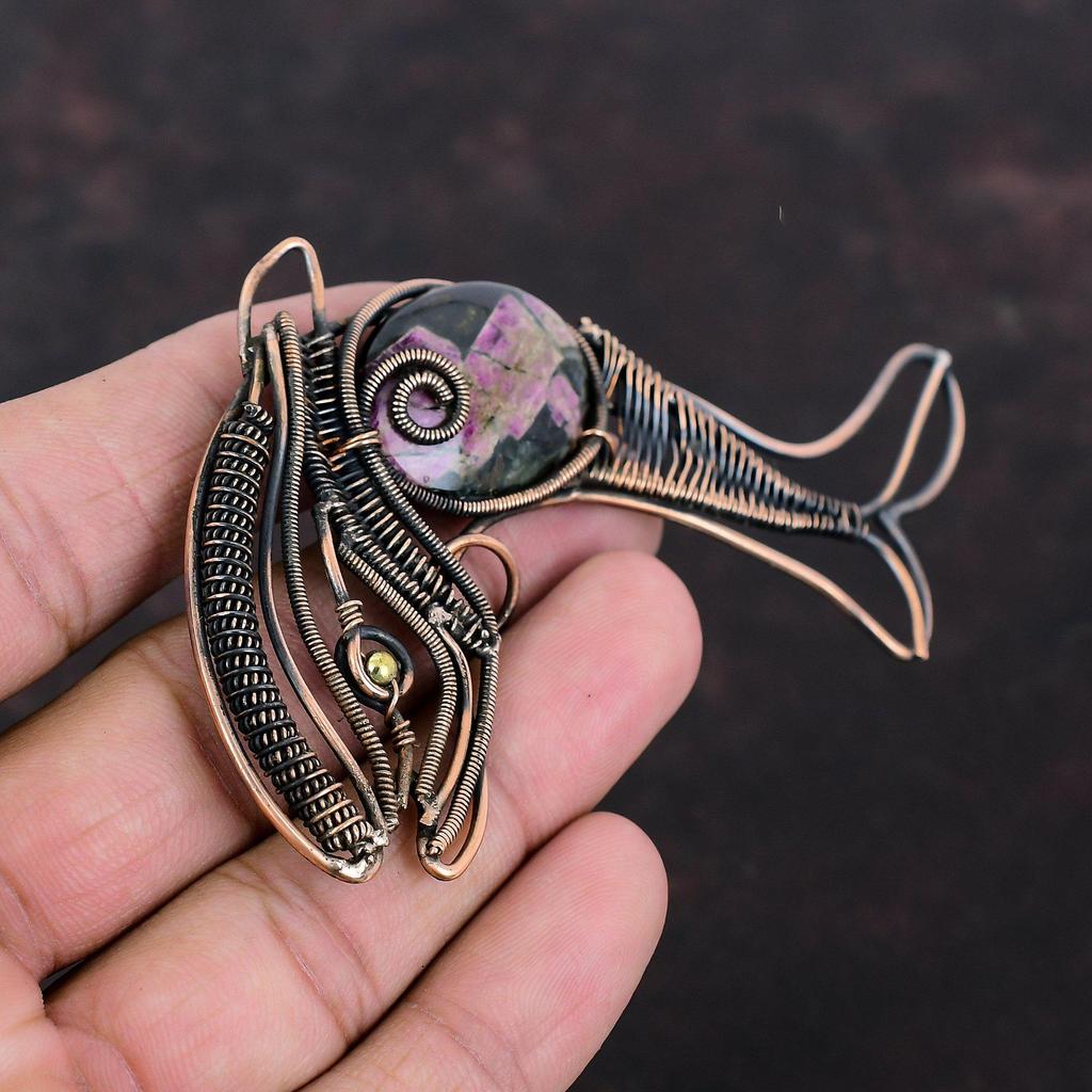 Eudialyte Pendant Copper Wire Wrapped Pendant Handmade Copper Jewelry Dainty Gemstone Pendant Eudialyte Copper Jewelry Fish Pendant For Gift