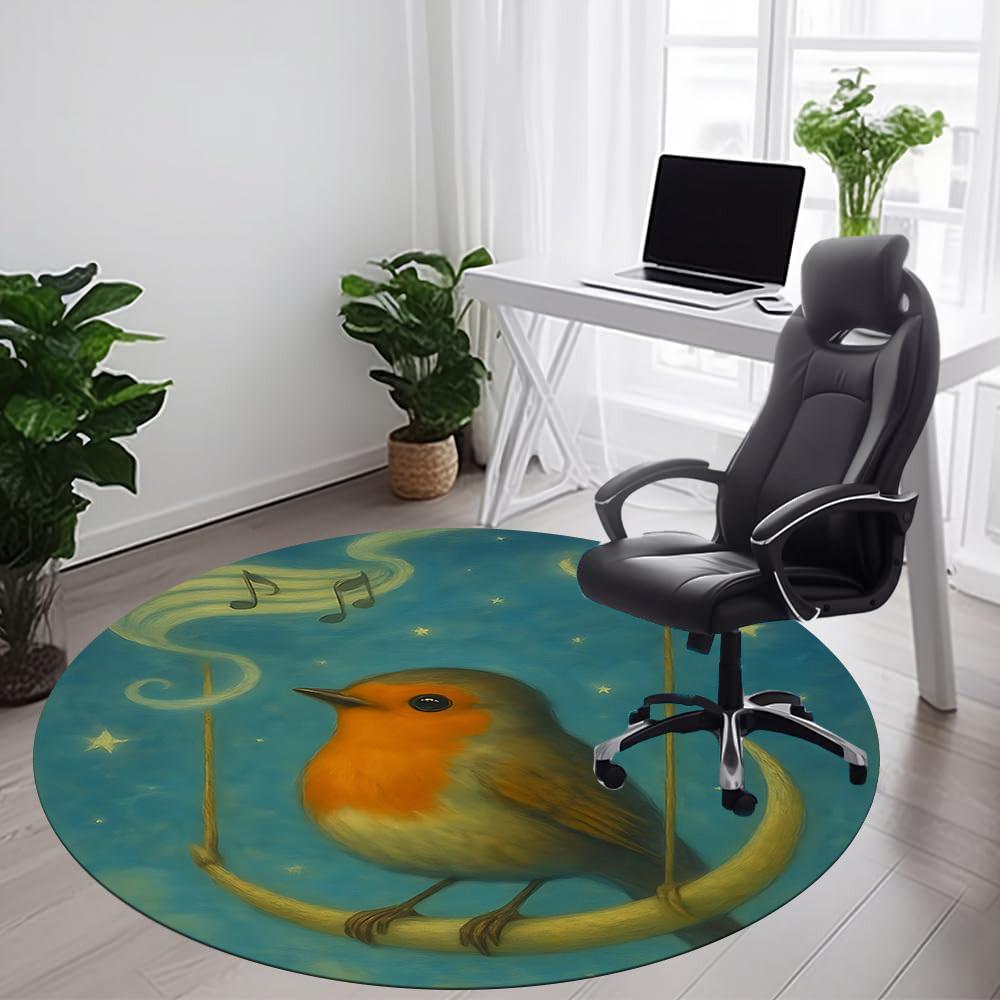 1pc Night Songbird Office Round Area Rug, Indoor Mat Suitable ForOffice, Under Office Chairs Bedroom Living Room Home Decor, D147