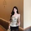 Women’s Elegant Strapless French Floral Slim-Fit Top - Sleeveless Spring/Summer Wear with Skirt-Like Hem
