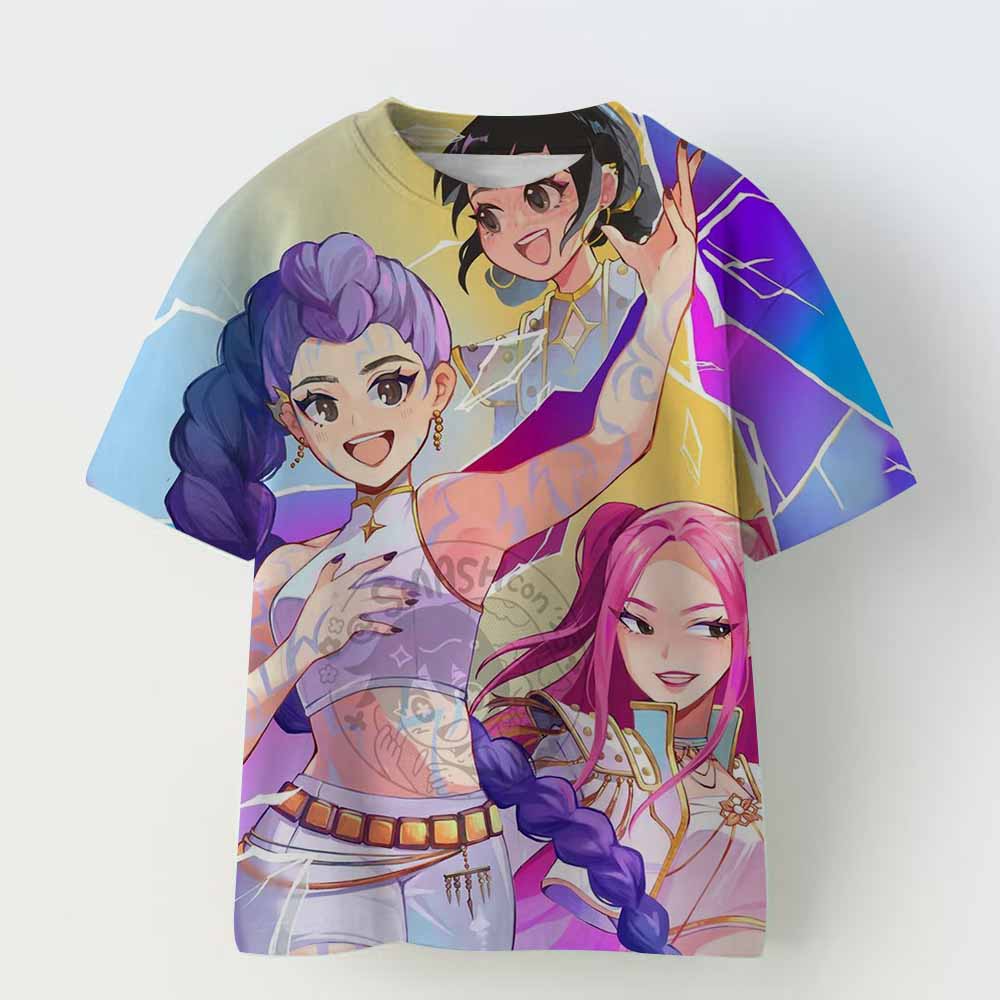 Roupa infantil Kpop Caçador de Demônios desenho animado camiseta divertida Harajuku legal camiseta infantil top de verão