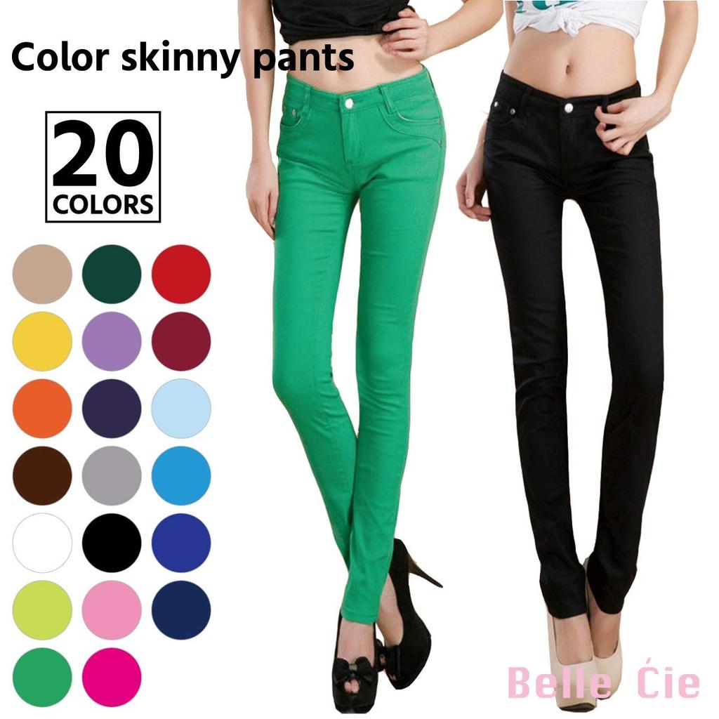 Belle Cie Stretch Skinny Slim 20 Colors Available Women's Pants, Fit, (ST/No. 27097) (12. Black, XL)