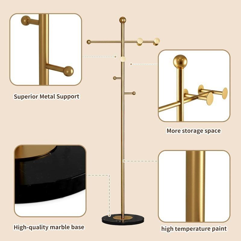 66 Inch Tall Modern Coat Rack, Gold Coat Tree Freestanding, Heavy-Duty Metal Coat Rack Freestanding with Sturdy Marble