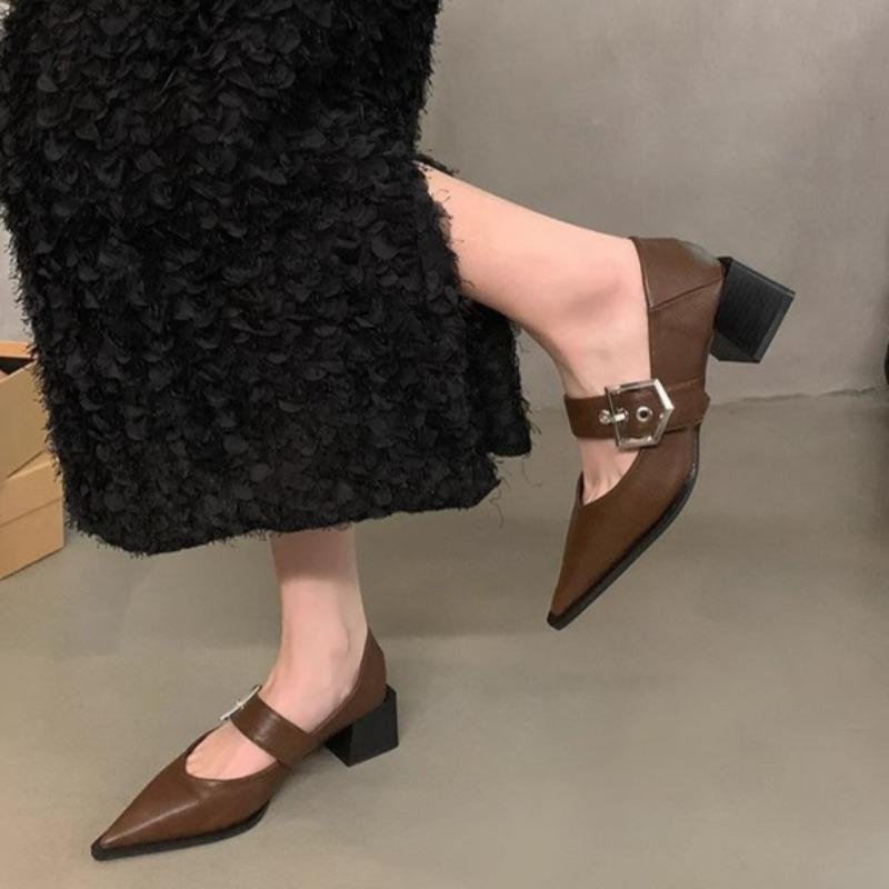 Fashion Women's Fashion Coarse Heel Shoes Autumn New Pointed Head Shallow Mouth Anti-slip Wear-resistant Low-top Shoes