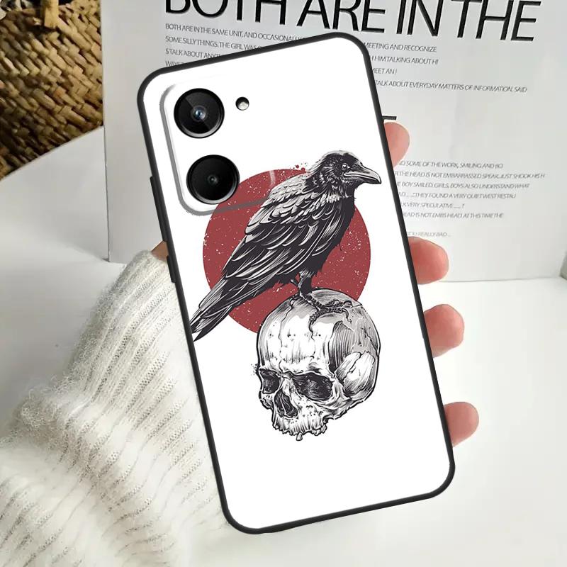 Crow Raven Dark Skull Case For Realme C67 C55 C53 C51 C35 C33 C31 C30 C25s C21Y GT Neo 5 GT5 9 10 11 12 Pro Plus