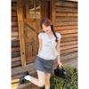 Kumikumi Design Sense Stripe Bow Short Sleeve Shirts Women Summer Chic Age-Reducing Chic Slimming Top