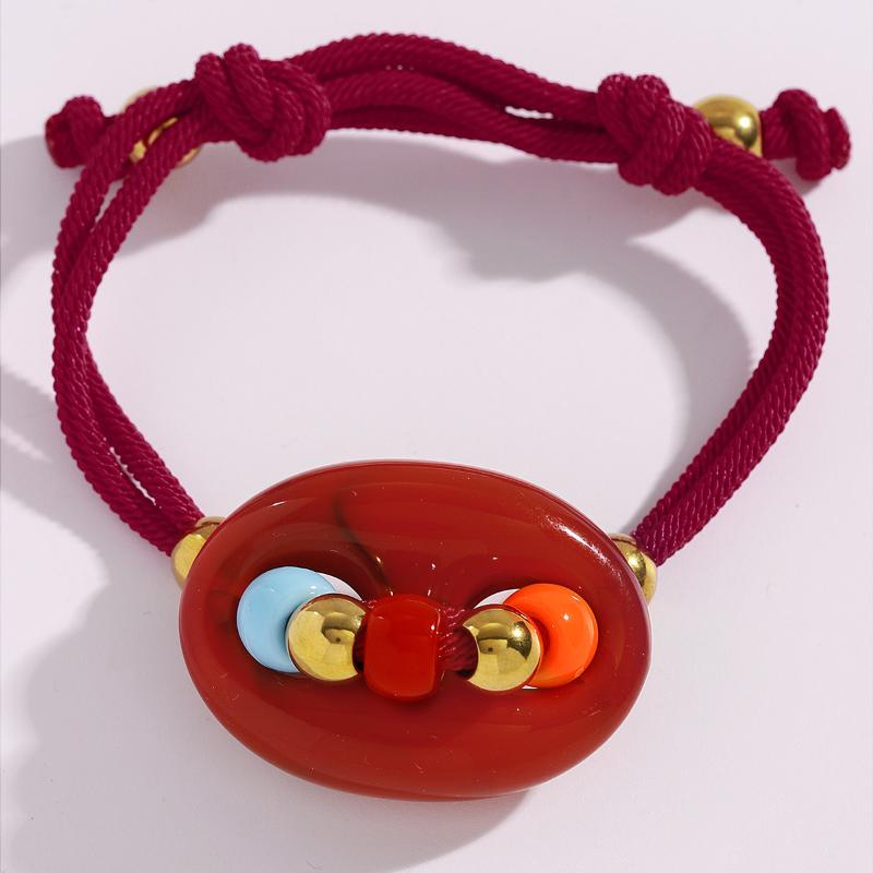 1Pcs Stylish Two Tone Handmade Rope Bracelet Adjustable Wrist Chain With Pig Nose Charm Jewelry Accessory For Women