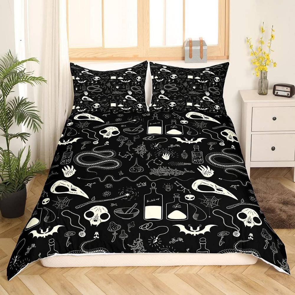 Skull Bedding Set Kids Scary Animal Skeleton Bedding & Linen for Boys Teens Halloween Bats Duvet Cover Breathable Horror Spider
