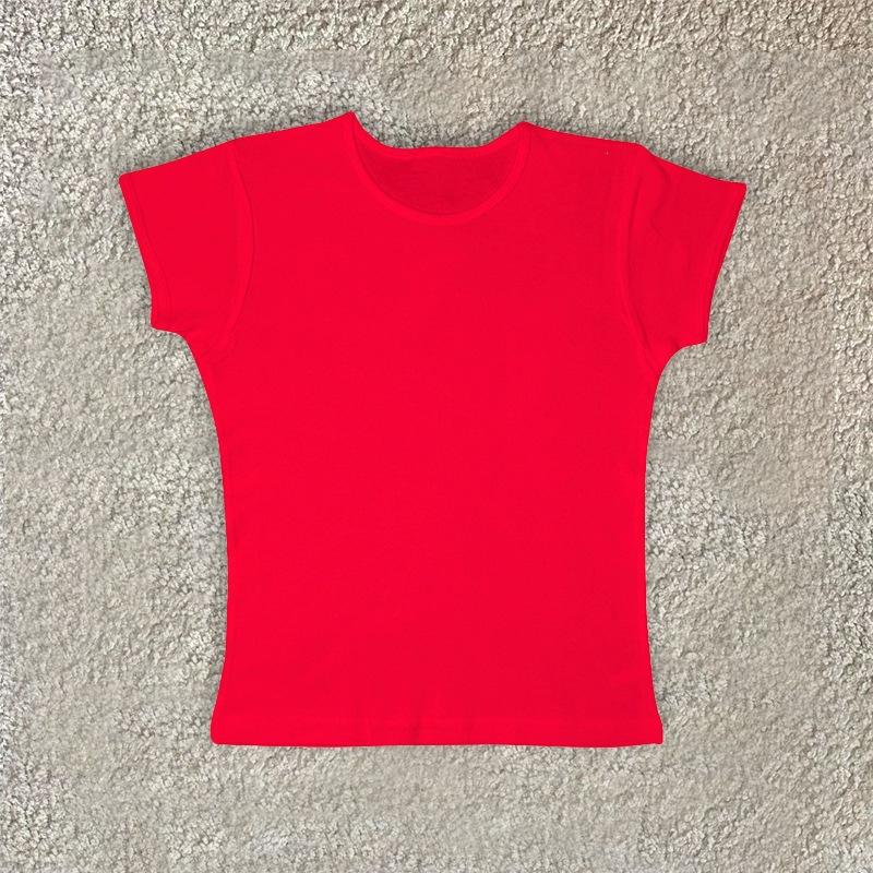 Summer new commuter solid color multi-color round neck simple slim-fitting printable T-shirt top women