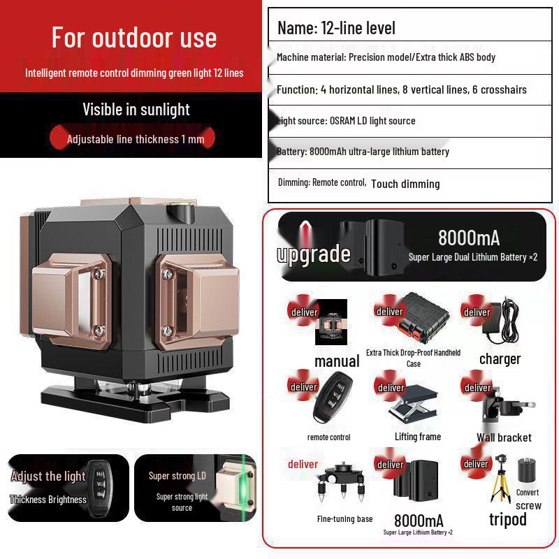 High Precision 16-Line Green & Blue Light Laser Level with Infrared Wall Sticker